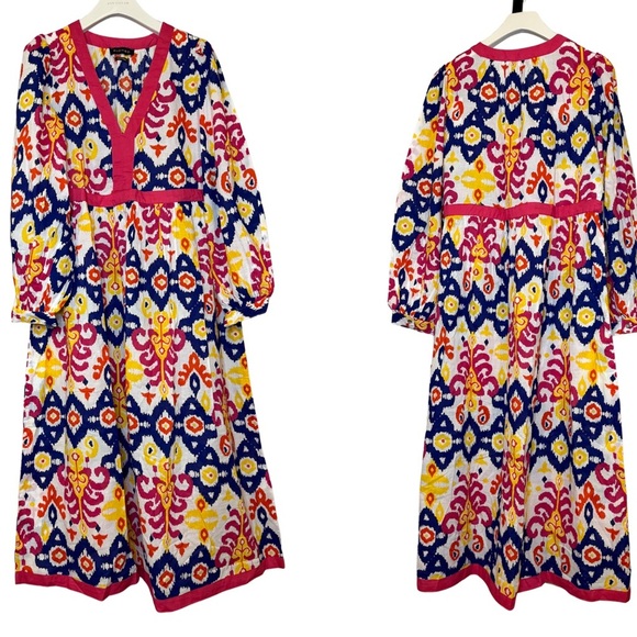 Piombo Colorful Patterned Long Sleeve Pure Cotton Dress, size Medium - Picture 1 of 4